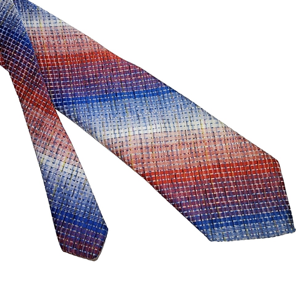 Vintage 70s Liebert  Blue Red White Necktie Tie Men's Woven 54" x4.5"
